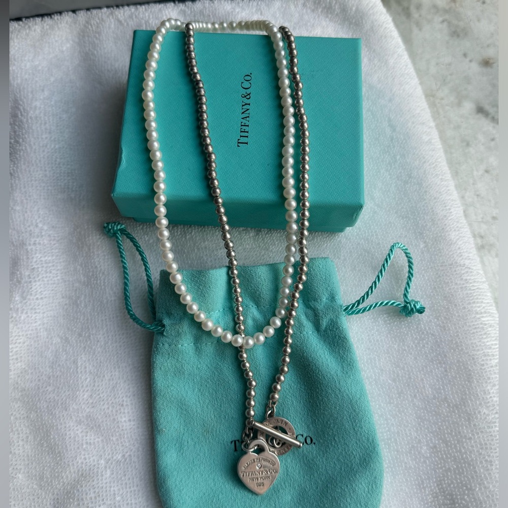 Tiffany Wrap Necklace - Silver with Pearls and a Diamond